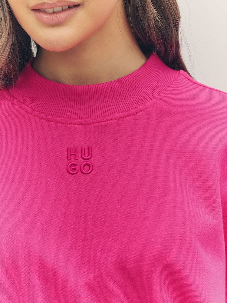 HUGO Pink Logo Jersey 100% Cotton Sweatshirt - Image 4 of 5