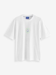 HUGO White Smiley Face 100% Cotton Logo T-Shirt - Image 1 of 1