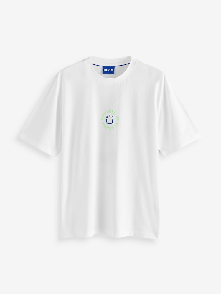 HUGO White Smiley Face 100% Cotton Logo T-Shirt - Image 1 of 1
