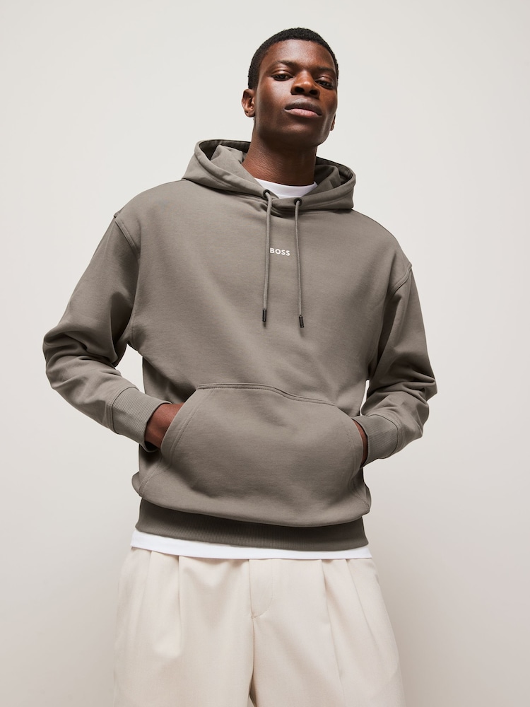 BOSS Brown Regular-Fit Logo 100% Cotton Hoodie - Image 1 of 4 BOSS Brown Regular-Fit Logo 100% Cotton Hoodie - Image 1 of 4