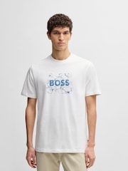Blanco - BOSS Regular Fit Graphic 100% Cotton T-Shirt - Imagen 1 de 5