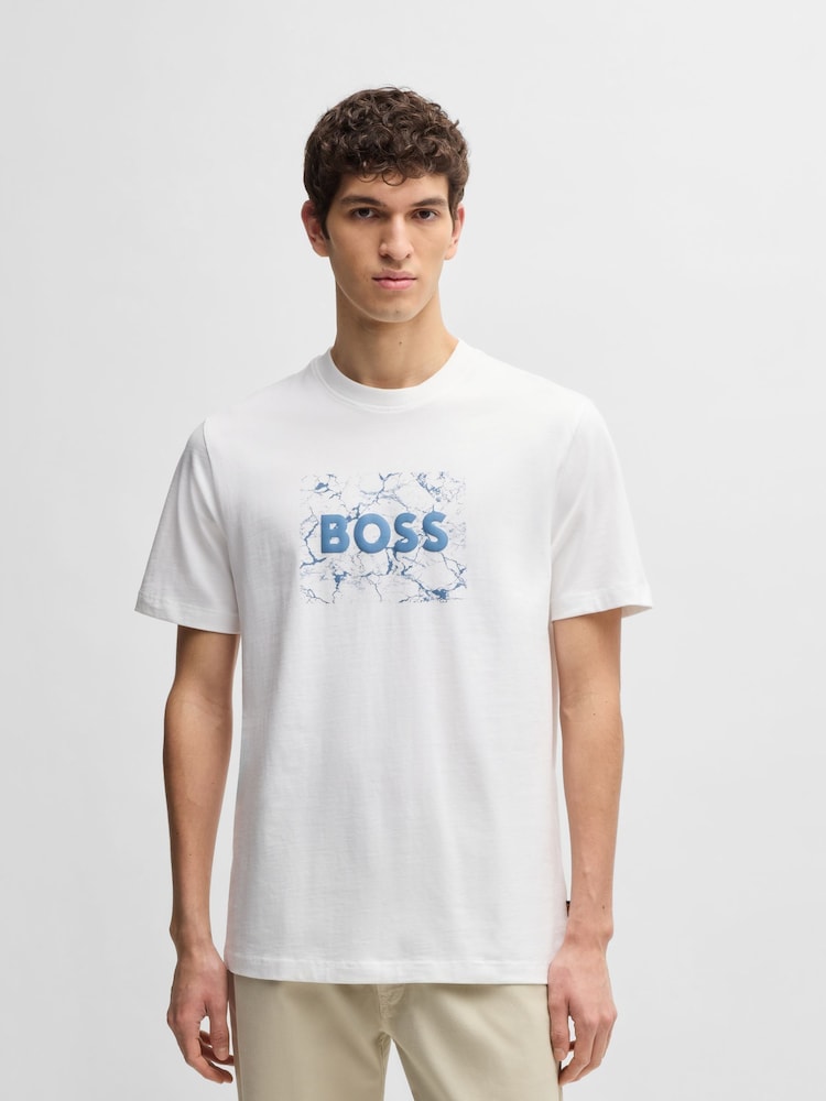Blanco - BOSS Regular Fit Graphic 100% Cotton T-Shirt - Imagen 1 de 5
