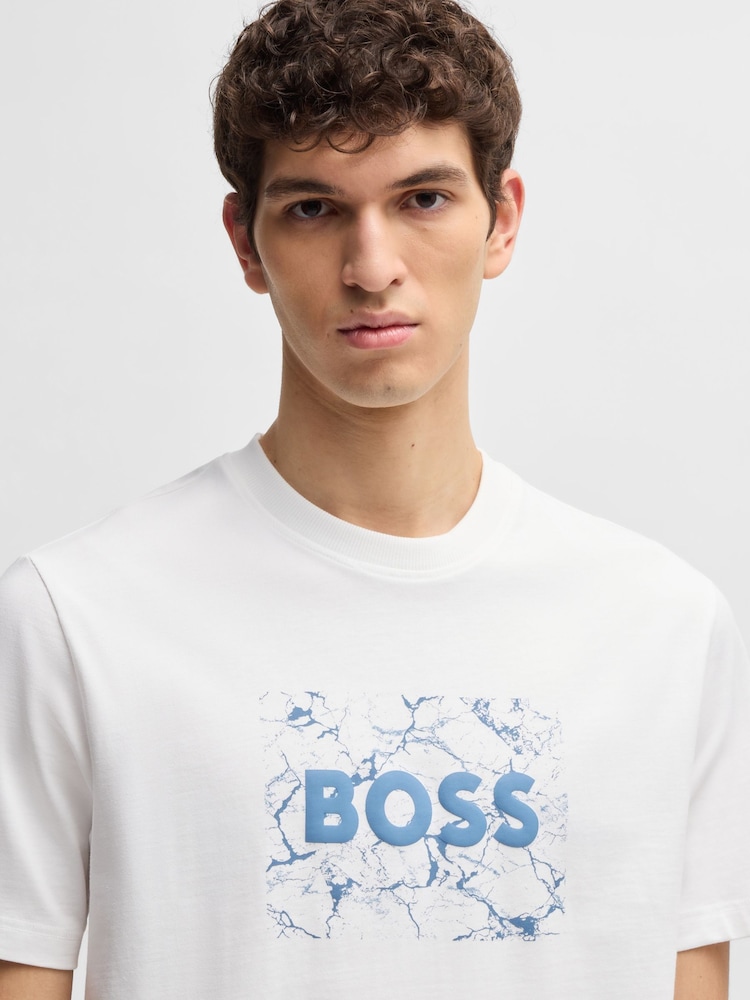 BOSS White Regular Fit Graphic 100% Cotton T-Shirt - Image 4 of 5
