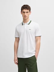 BOSS White Regular Fit Golf 100% Cotton Paddy Contrast Detail Polo Shirt - Image 1 of 5