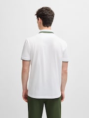 BOSS White Regular Fit Golf 100% Cotton Paddy Contrast Detail Polo Shirt - Image 2 of 5