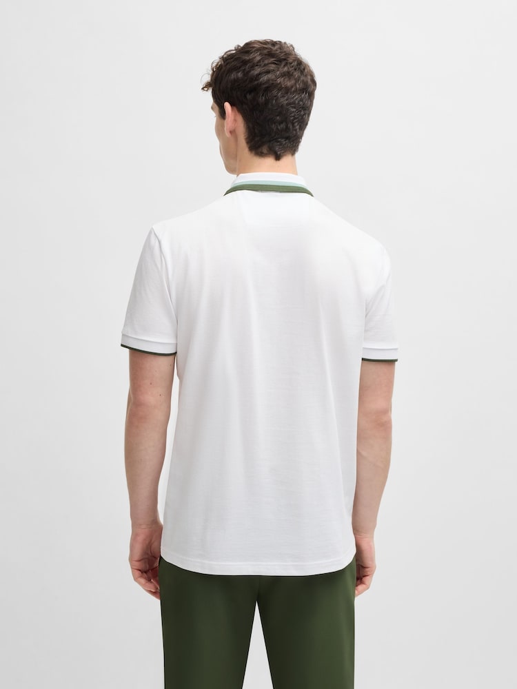 BOSS White Regular Fit Golf 100% Cotton Paddy Contrast Detail Polo Shirt - Image 2 of 5