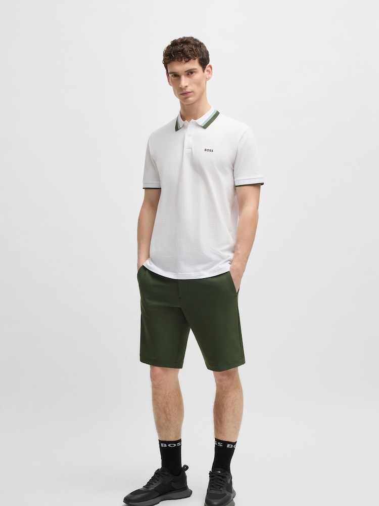 BOSS White Regular Fit Golf 100% Cotton Paddy Contrast Detail Polo Shirt - Image 3 of 5