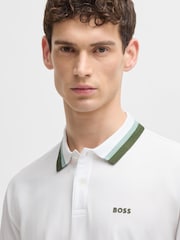 BOSS White Regular Fit Golf 100% Cotton Paddy Contrast Detail Polo Shirt - Image 4 of 5