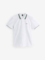 BOSS White Regular Fit Golf 100% Cotton Paddy Contrast Detail Polo Shirt - Image 5 of 5