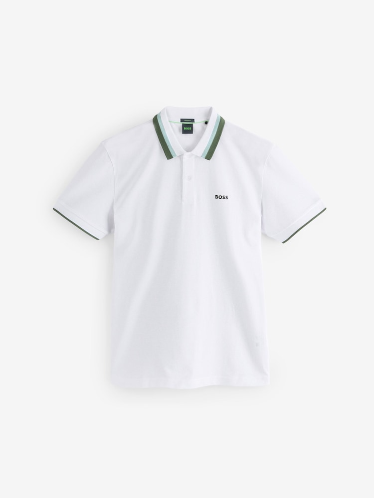 BOSS White Regular Fit Golf 100% Cotton Paddy Contrast Detail Polo Shirt - Image 5 of 5