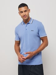 BOSS Light Blue Regular Fit Paddy Tipped Collar 100% Cotton Polo Shirt - Image 1 of 5