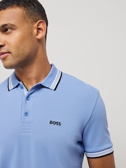 BOSS Light Blue Regular Fit Paddy Tipped Collar 100% Cotton Polo Shirt - Image 3 of 5