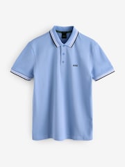 BOSS Light Blue Regular Fit Paddy Tipped Collar 100% Cotton Polo Shirt - Image 5 of 5