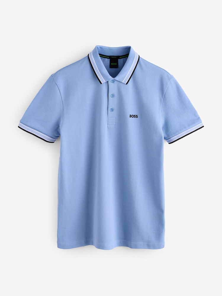 BOSS Light Blue Regular Fit Paddy Tipped Collar Polo Shirt - Image 5 of 5 BOSS Light Blue Regular Fit Paddy Tipped Collar Polo Shirt - Image 5 of 5