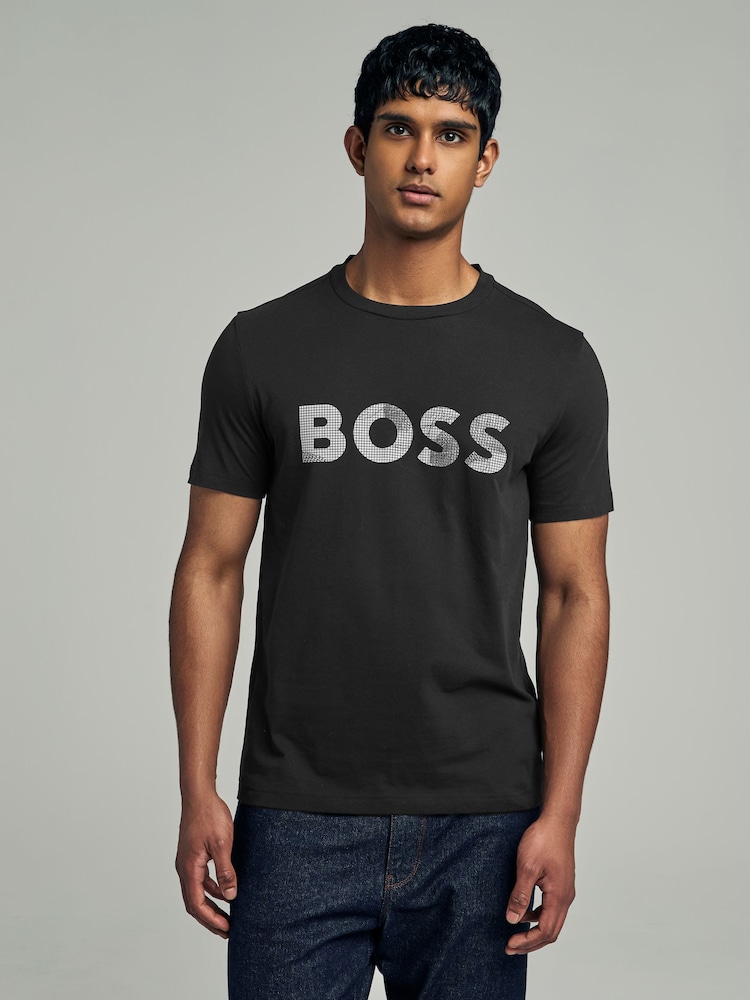 Preto - Camiseta BOSS Regular Fit com logotipo 100% algodão - Imagem 1 de 4