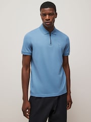 BOSS Blue Slim-Fit Zip Neck Polo Shirt - Image 1 of 4