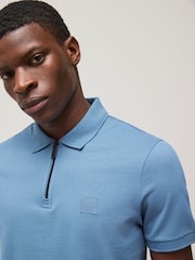 BOSS Blue Slim-Fit Zip Neck Polo Shirt - Image 3 of 4