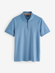 BOSS Blue Slim-Fit Zip Neck Polo Shirt - Image 4 of 4