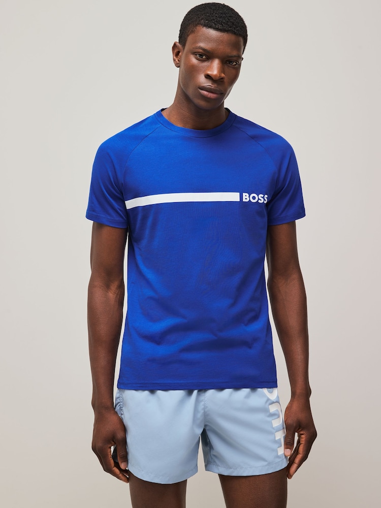 BOSS Blue Slim-Fit Logo 100% Cotton T-Shirt - Image 1 of 4 BOSS Blue Slim-Fit Logo 100% Cotton T-Shirt - Image 1 of 4