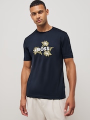 BOSS Blue Regular Fit Thompson Logo 100% Cotton T-Shirt - Image 1 of 7