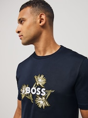 BOSS Blue Regular Fit Thompson Logo 100% Cotton T-Shirt - Image 3 of 7