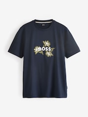 BOSS Blue Regular Fit Thompson Logo 100% Cotton T-Shirt - Image 5 of 7