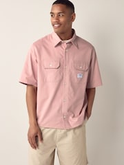 HUGO Pink Loose Fit Double Pocket Short Sleeve 100% Cotton Shirt - Image 1 of 4