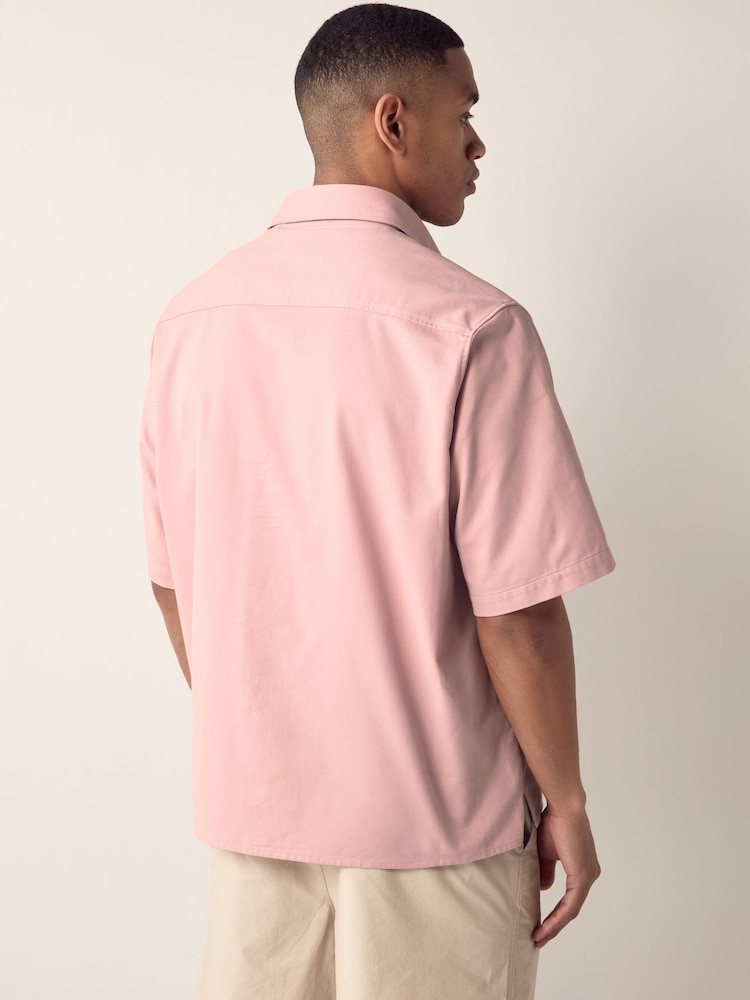 HUGO Pink Loose Fit Double Pocket Short Sleeve 100% Cotton Shirt - Image 2 of 4