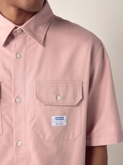HUGO Pink Loose Fit Double Pocket Short Sleeve 100% Cotton Shirt - Image 3 of 4