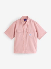 HUGO Pink Loose Fit Double Pocket Short Sleeve 100% Cotton Shirt - Image 4 of 4