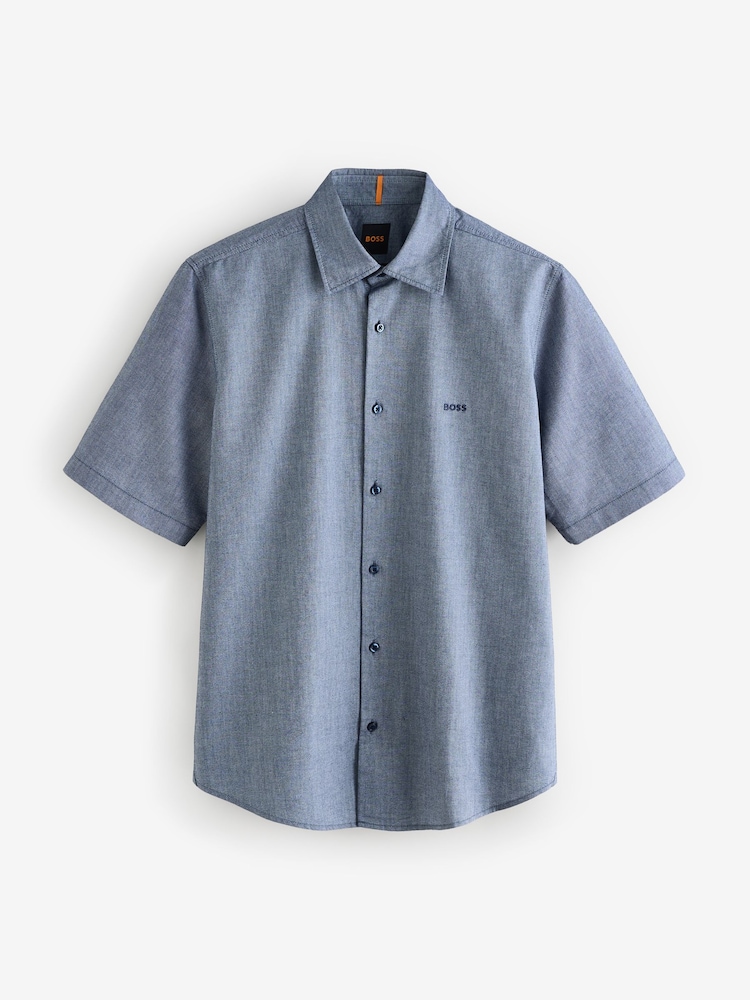 BOSS Grey Regular Fit Short Sleeve 100% Cotton Shirt - Image 1 of 1