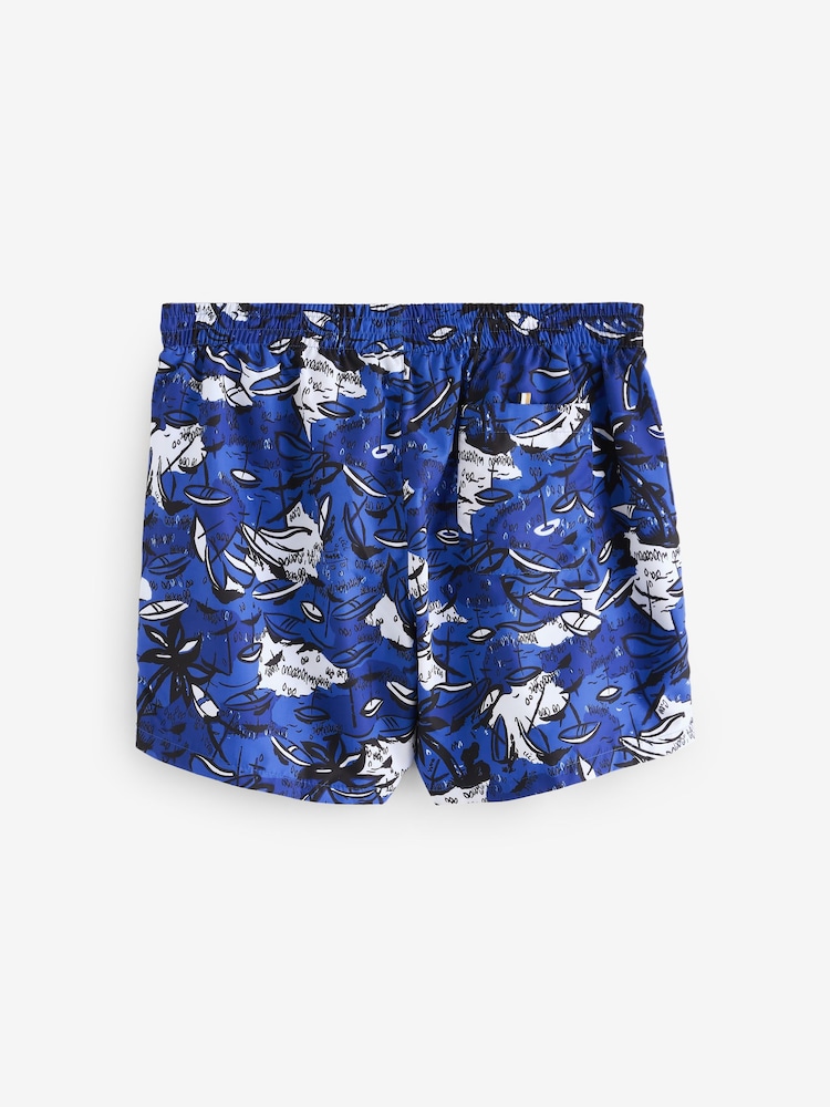 BOSS Blue & White Piranha Printed Swim Shorts - Image 2 of 4