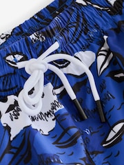 BOSS Blue & White Piranha Printed Swim Shorts - Image 4 of 4