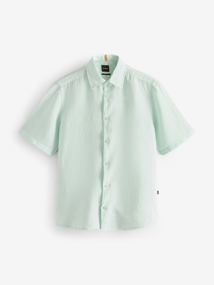 BOSS Blue Regular Fit Short Sleeve 100% Linen Shirt - Image 1 of 1