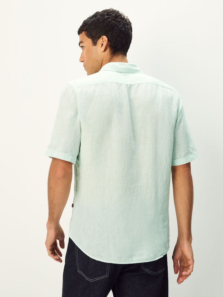 Azul - BOSS Regular Fit Short Sleeve 100% Linen Shirt - Imagen 2 de 4