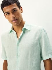 Azul - BOSS Regular Fit Short Sleeve 100% Linen Shirt - Imagen 3 de 4