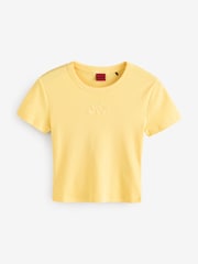 HUGO Yellow Baby Logo Cropped 100% Cotton T-Shirt - Image 4 of 4