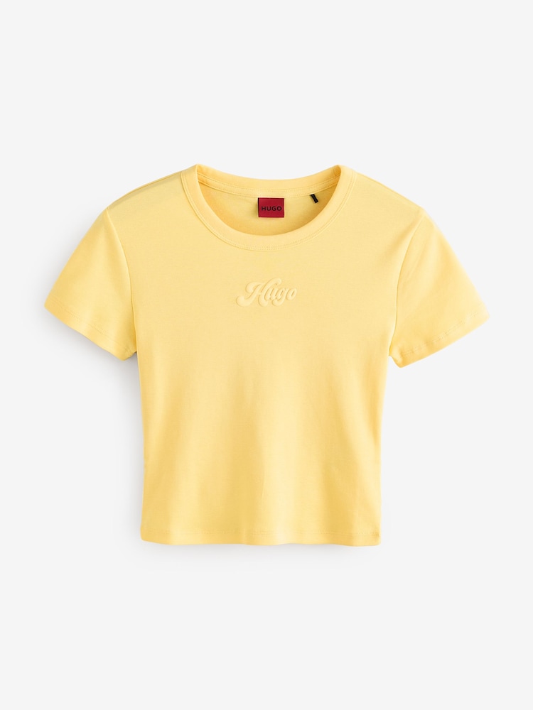 HUGO Yellow Baby Logo Cropped 100% Cotton T-Shirt - Image 4 of 4
