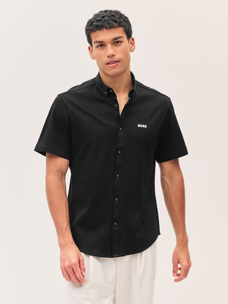 Черный - Рубашка BOSS Regular Fit с коротким рукавом из 100% хлопка - Image 1 of 1
