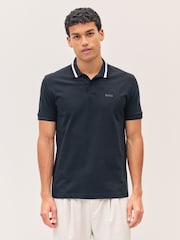 BOSS Navy Regular Fit Golf 100% Cotton Paddy Contrast Detail Polo Shirt - Image 1 of 1