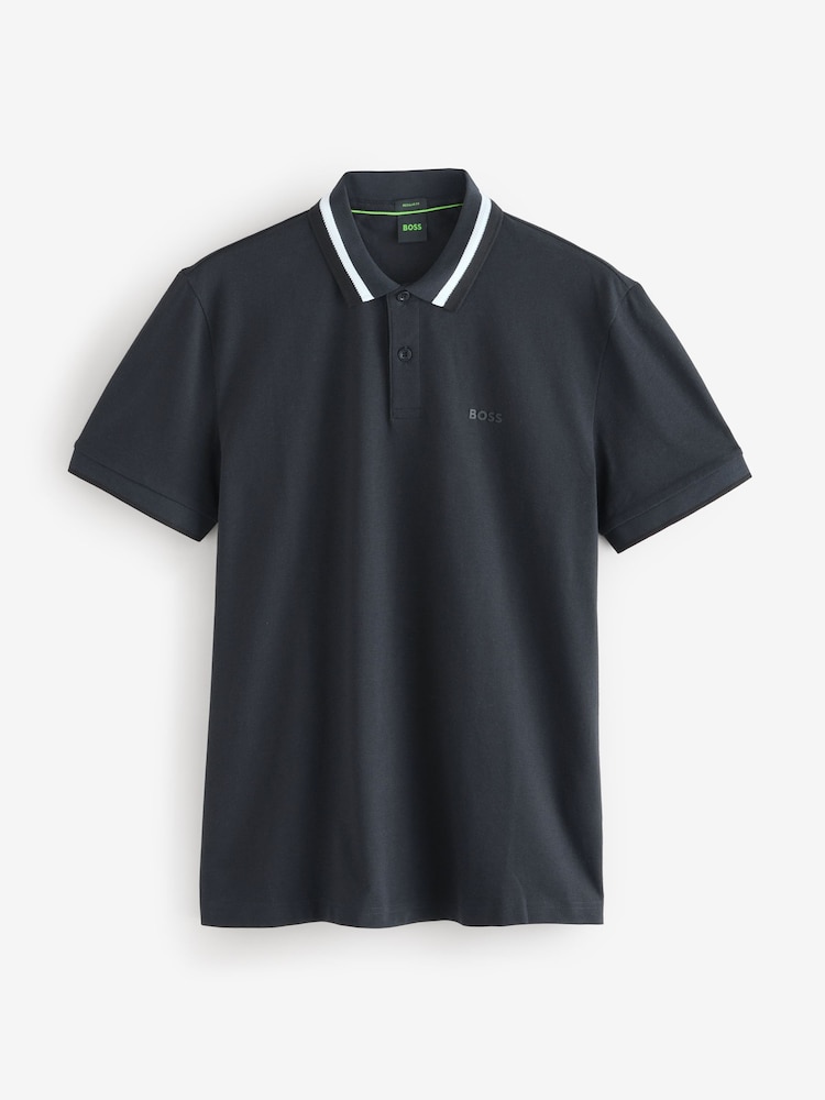 BOSS Navy Regular Fit Golf 100% Cotton Paddy Contrast Detail Polo Shirt - Image 1 of 1