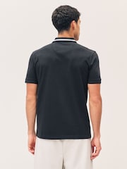 BOSS Navy Regular Fit Golf 100% Cotton Paddy Contrast Detail Polo Shirt - Image 2 of 5
