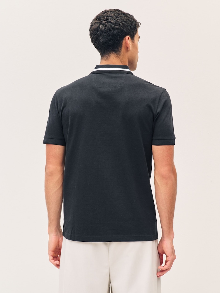 BOSS Navy Regular Fit Golf 100% Cotton Paddy Contrast Detail Polo Shirt - Image 2 of 5