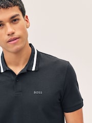 BOSS Navy Regular Fit Golf 100% Cotton Paddy Contrast Detail Polo Shirt - Image 3 of 5