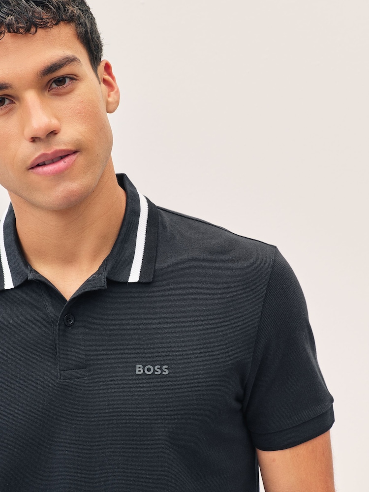 BOSS Navy Regular Fit Golf 100% Cotton Paddy Contrast Detail Polo Shirt - Image 3 of 5