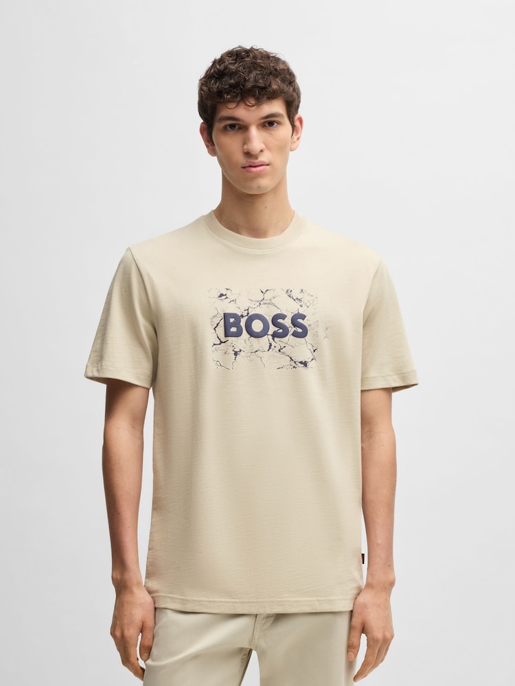 Marrón - BOSS Regular Fit Graphic 100% Cotton T-Shirt - Imagen 1 de 5
