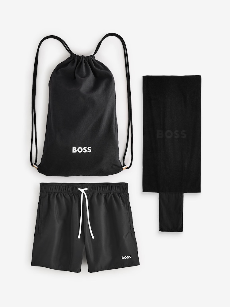 BOSS Black Swim Shorts And Towel Set - Image 1 of 4