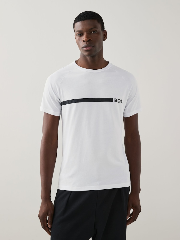 BOSS White Slim-Fit Logo 100% Cotton T-Shirt - Image 1 of 4 BOSS White Slim-Fit Logo 100% Cotton T-Shirt - Image 1 of 4