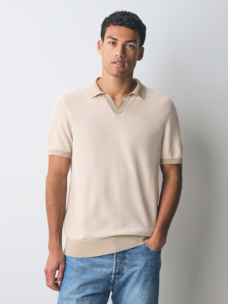 BOSS Beige Trophy Neck Polo Shirt - Image 1 of 5