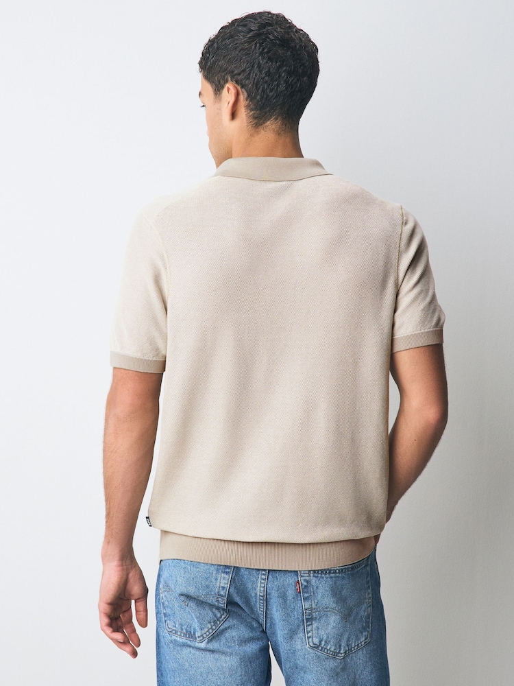 BOSS Beige Trophy Neck Polo Shirt - Image 2 of 5